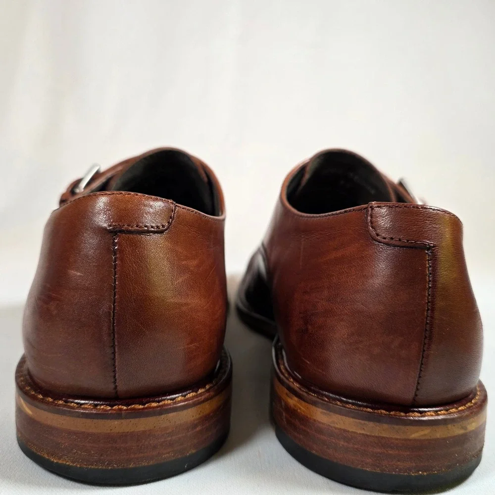 Joseph Abboud Glenn Brown Mens 8.5 Double Monk Strap Leather Cap Toe Dress Shoes